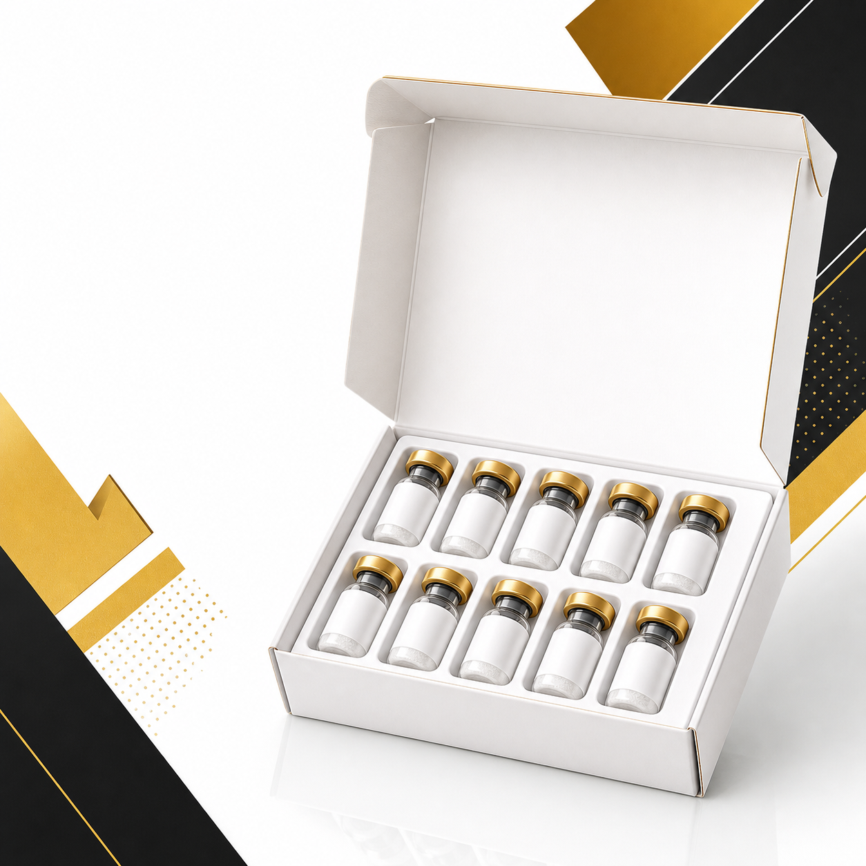 Generic ten-pack research compound vial set in premium packaging