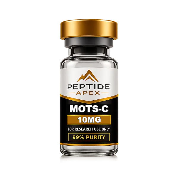 MOTS-c product vial image for metabolic research peptide: MOTS-c is commonly studied for mitochondrial signaling and metabolic regulation.