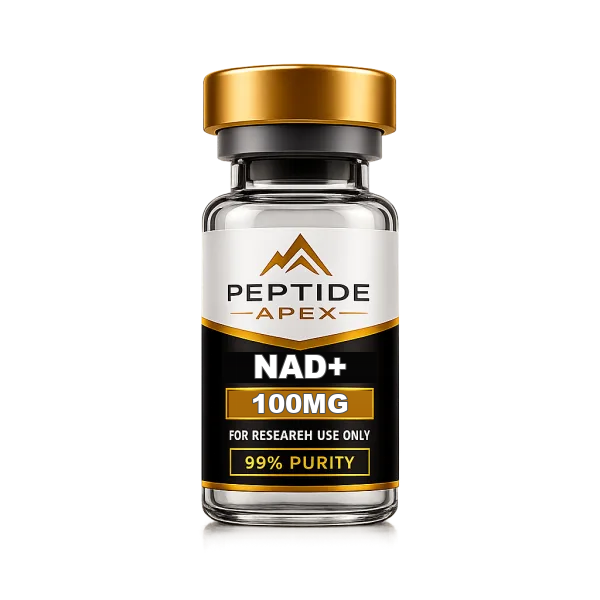 NAD+ product vial image for research peptide: NAD+ is commonly studied for cellular energy production and healthy-aging pathways.
