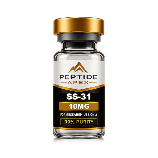 SS-31 product vial image for research peptide: SS-31 is commonly studied for mitochondrial protection and cellular energy pathways.